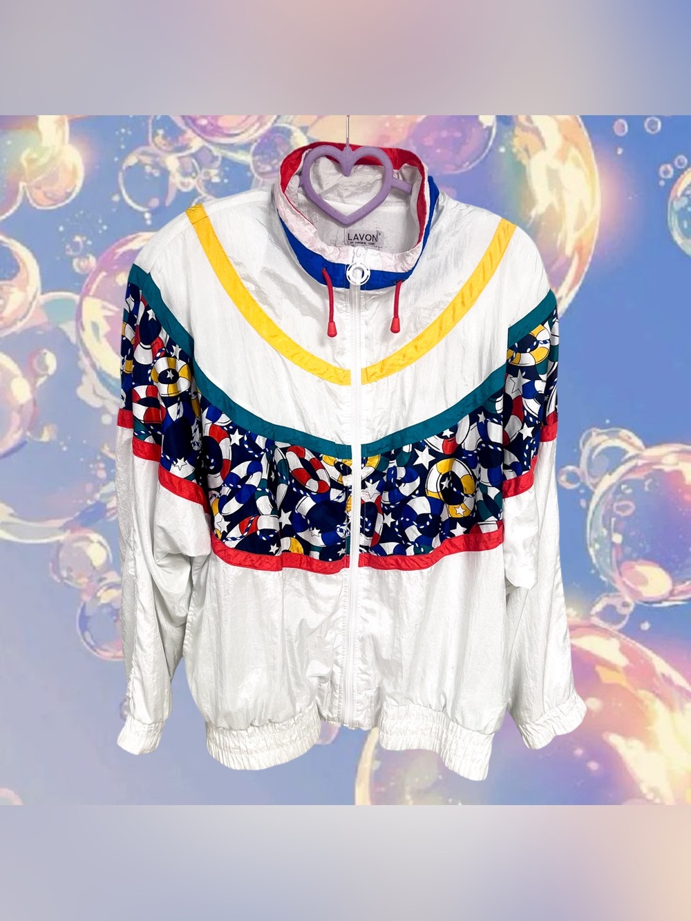 Vintage Lavon 80’s rainbow life rafts windbreaker jacket